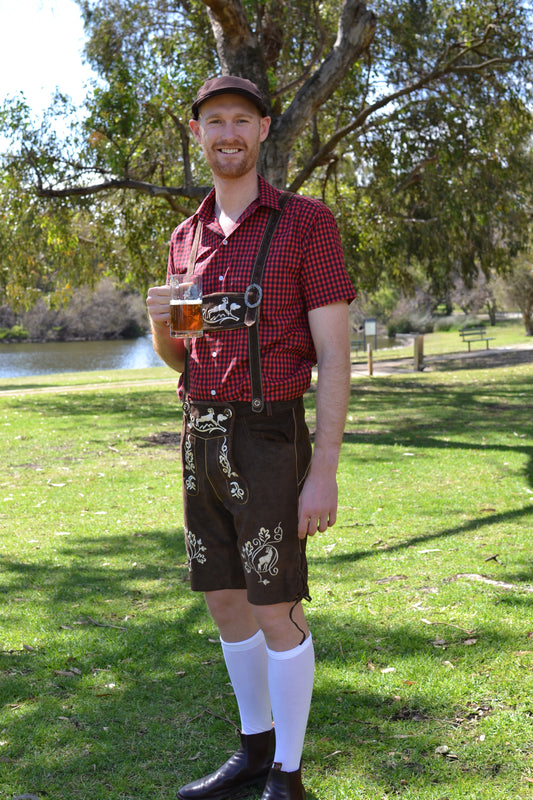 Deep Brown Authentic Embroidered Leather German Lederhosen