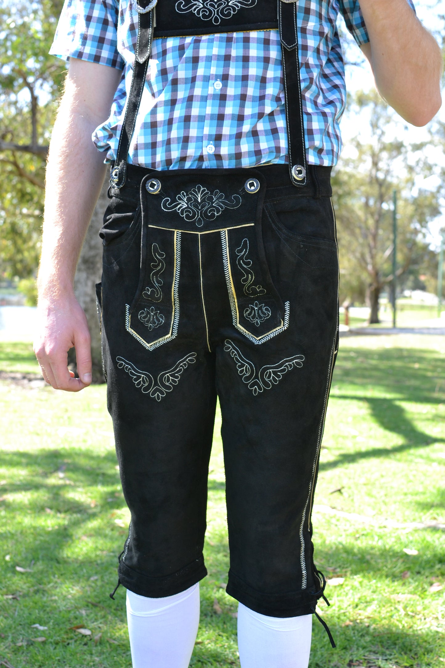 Black Authentic Leather Long Lederhosen