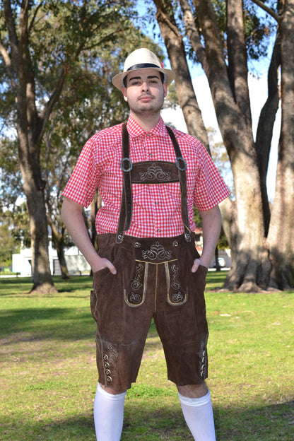 Dark Brown Authentic Leather German Lederhosen Shorts