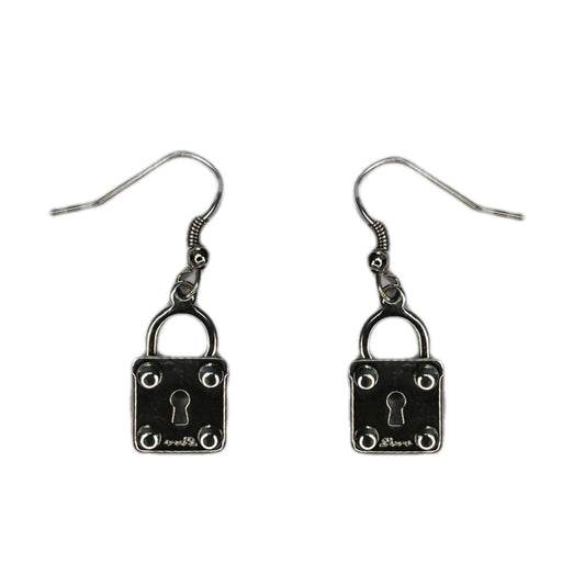 Silver Padlock Dangle Earrings