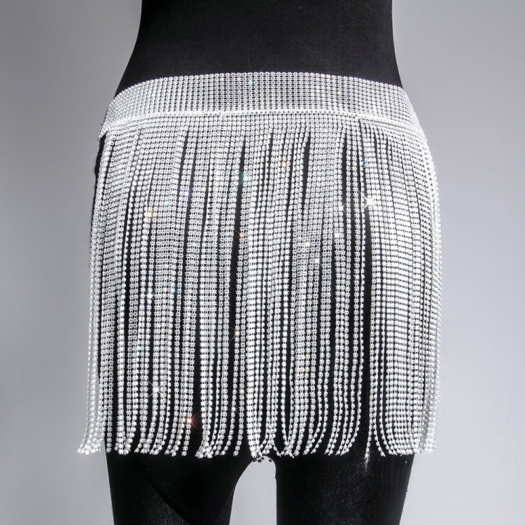 Rhinestone White Fringe Tassel Belt Skirt