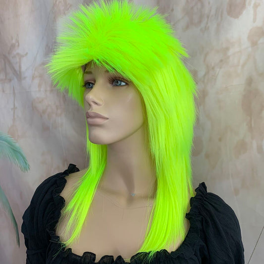 Fluro Yellow 80's Deluxe Mullet Wig