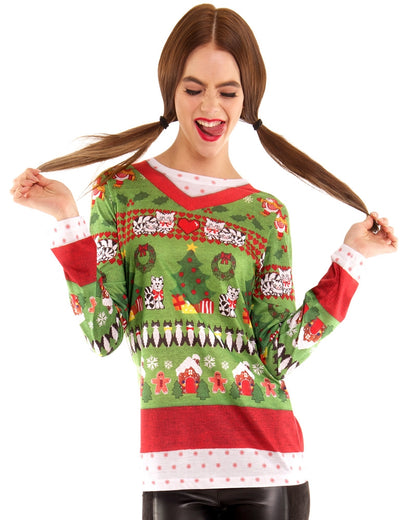 Printed Christmas Sweater with Cats