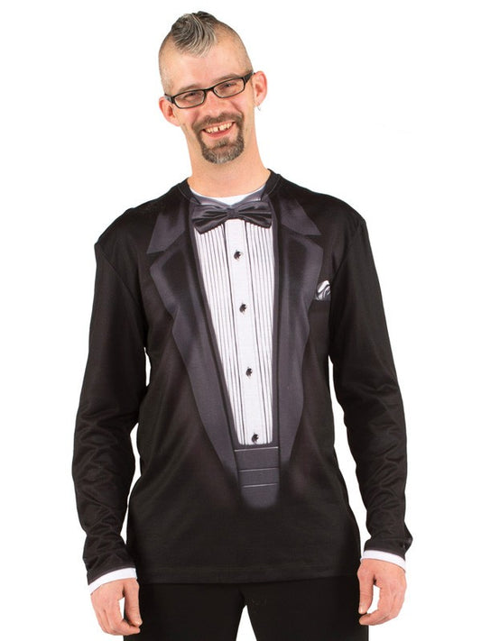 Faux Real Black Tuxedo Long Sleeve Shirt