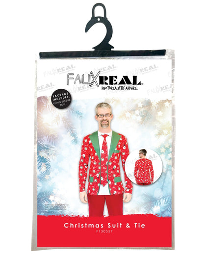 Faux Real Red Christmas Suit & Tie Shirt