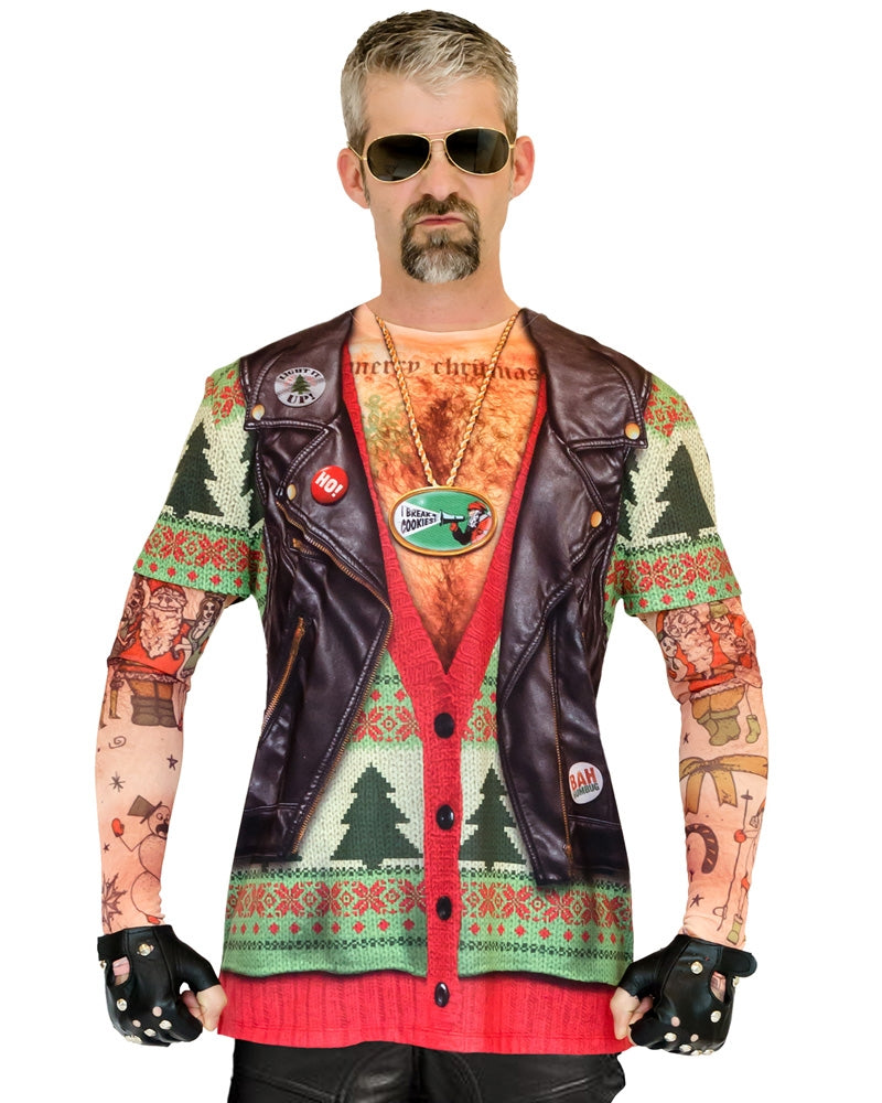 Biker Ugly Christmas Sweater with Tattoos