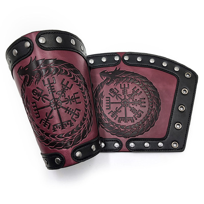 Red Brown Cuff with Viking Runes (D)