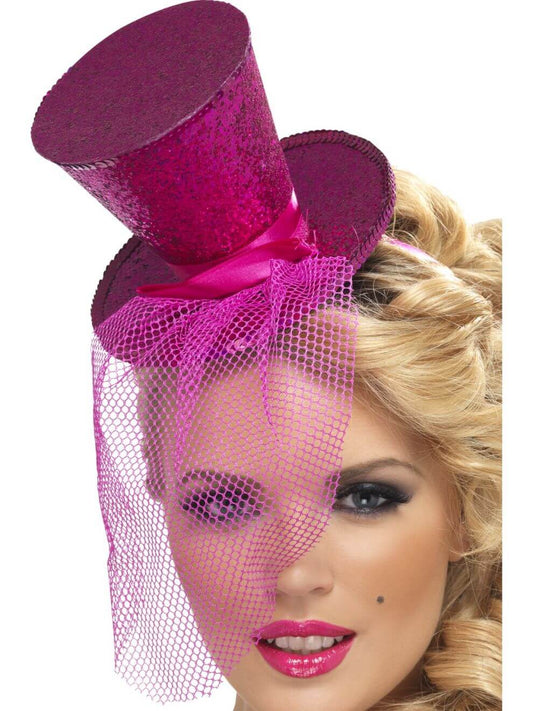 Hot Pink Mini Top Hat on Headband