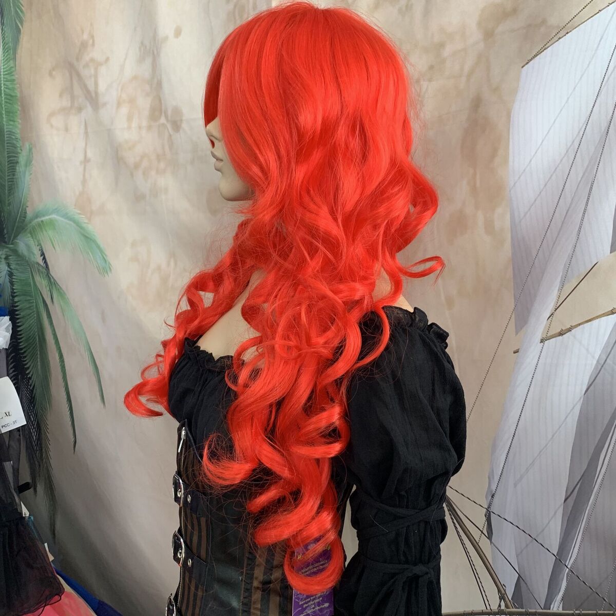 Deluxe Long Bright Red Curly Wig