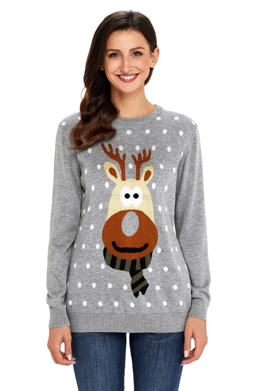 Grey Reindeer Knitted Ugly Christmas Pullover