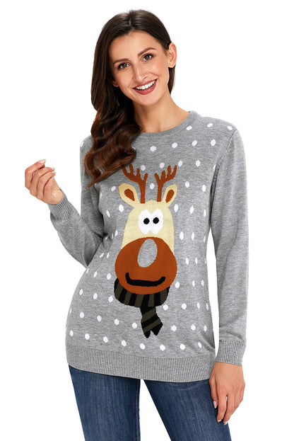 Grey Reindeer Knitted Ugly Christmas Pullover