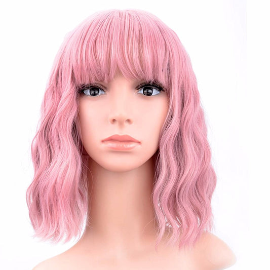 Deluxe Shoulder Length Loose Wave Rose Pink Wig