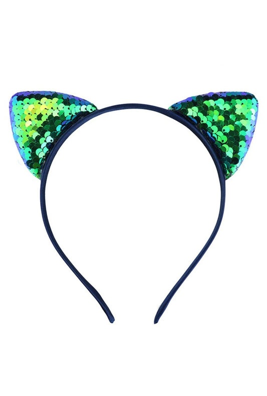 Iridescent Green & Black Sequin Cat Ears