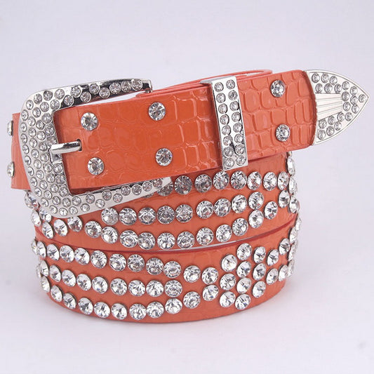 Orange Rhinestone Studded Belt