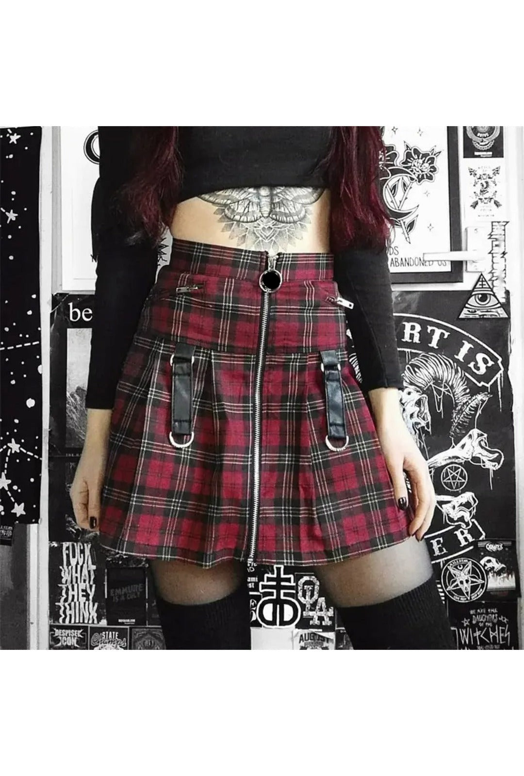 Red Tartan Suspender Skater Skirt