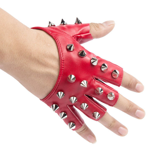 Womens Punk Studded Half Gloves