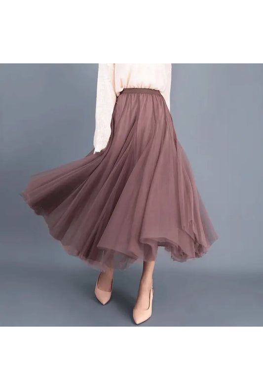 Mocha Brown Long Tulle Skirt