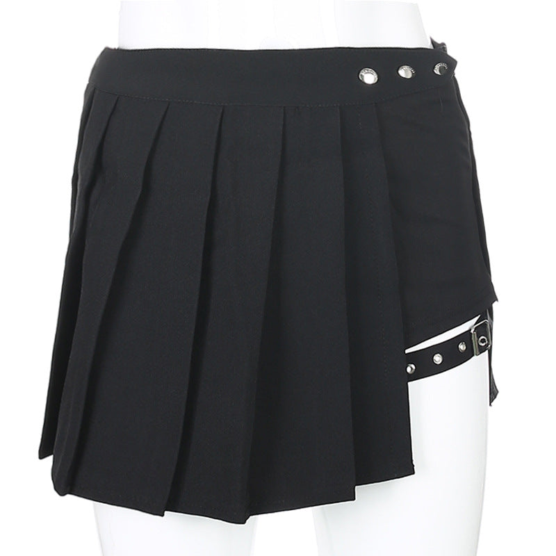 Black Goth Asymmetrical Cut-Out Skirt