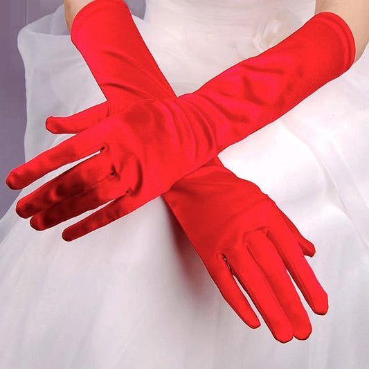 38cm Mid Length Red Satin Gloves