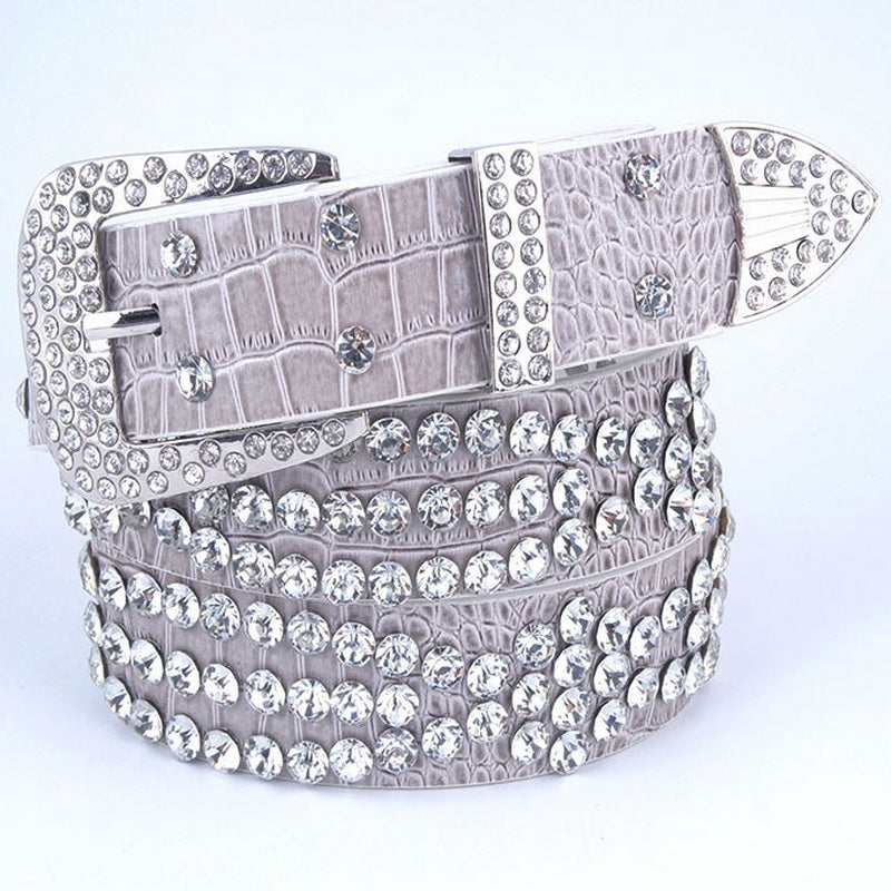 Grey Rhinestone Studded Belt