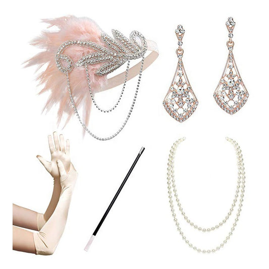 Soft Pink 1920s Gatsby Flapper Set