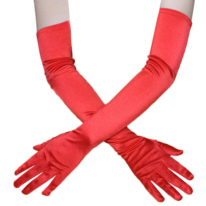 Extra Long Red Satin Gloves