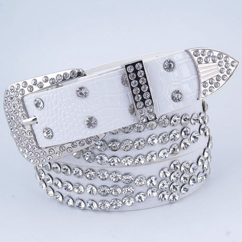 White Rhinestone Studded Belt