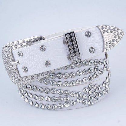 White Rhinestone Studded Belt