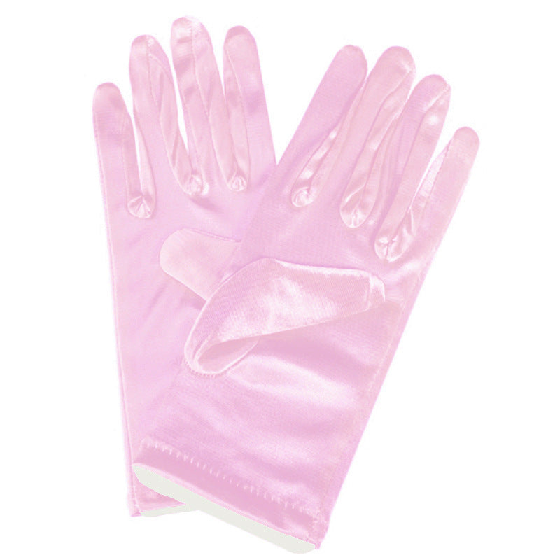 Wrist Length Light Pink Satin Gloves