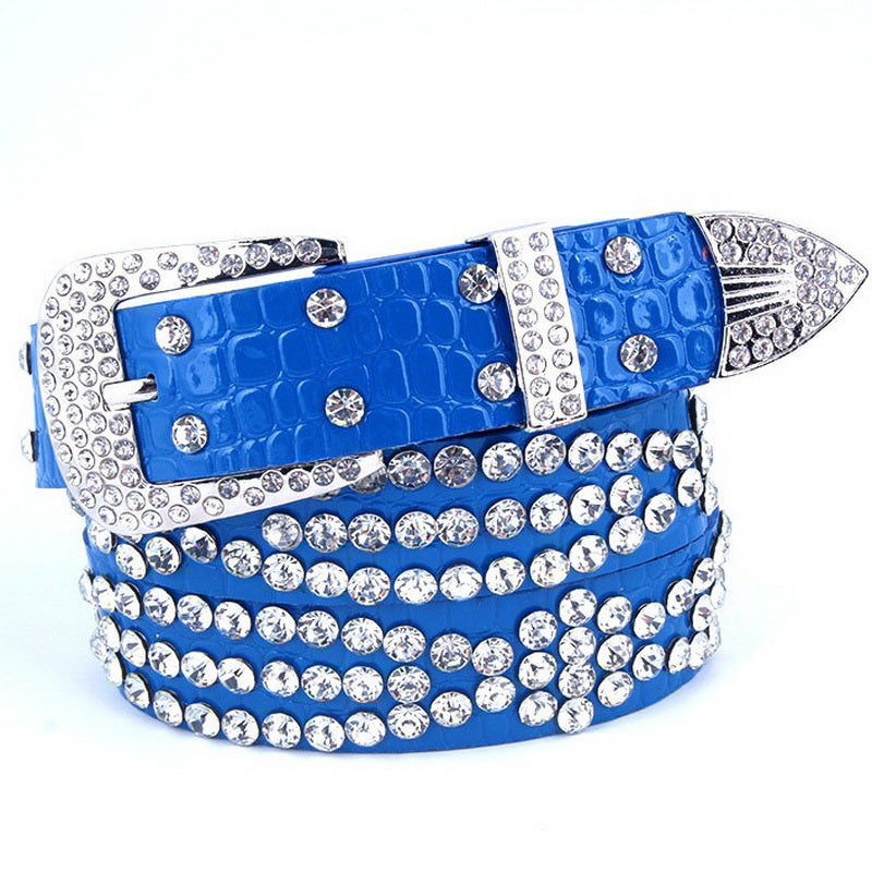 Dark Blue Rhinestone Studded Belt