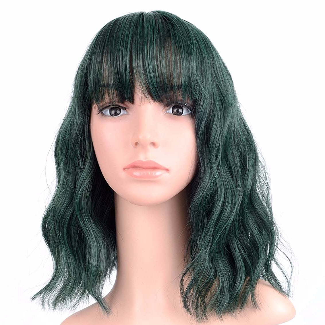 Deluxe Shoulder Length Loose Wave Dark Green Wig