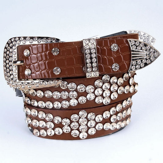 Brown Rhinestone Studded Belt