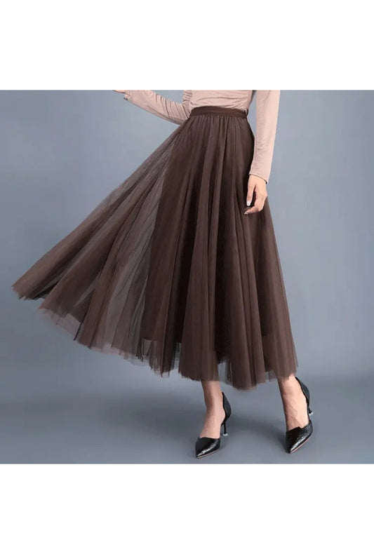 Chocolate Brown Long Tulle Skirt