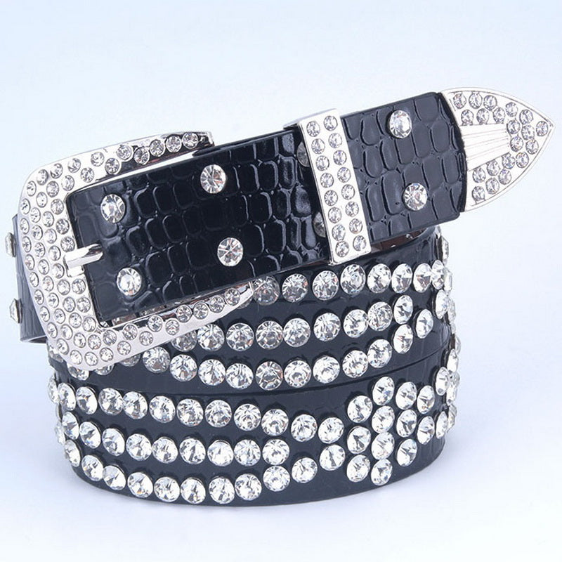 Black Rhinestone Studded Belt