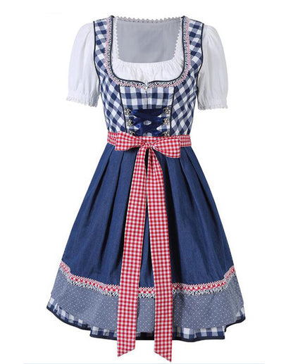 Deluxe Navy Checked Dirndl with Apron OCW66