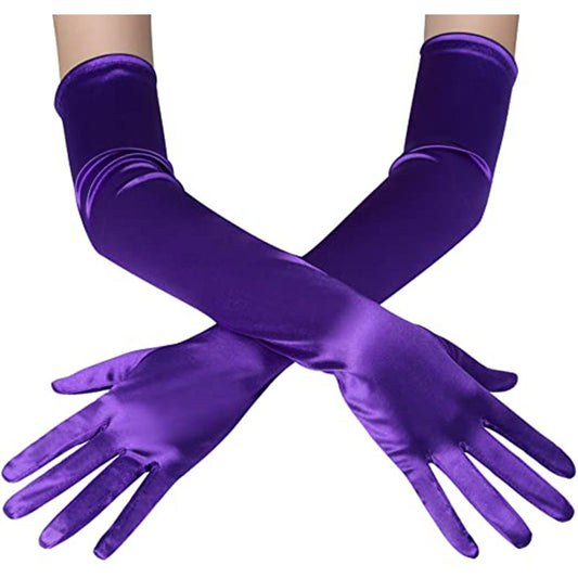 Extra Long Purple Satin Gloves
