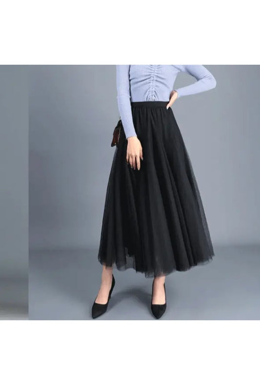 Black Long Tulle Skirt