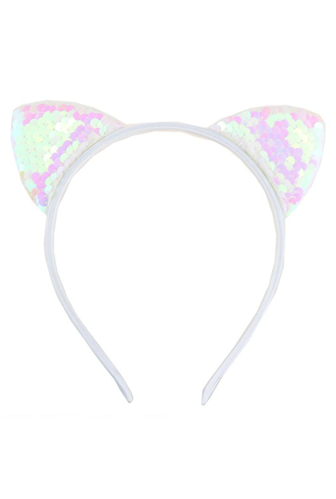 Iridescent White Sequin Cat Ears