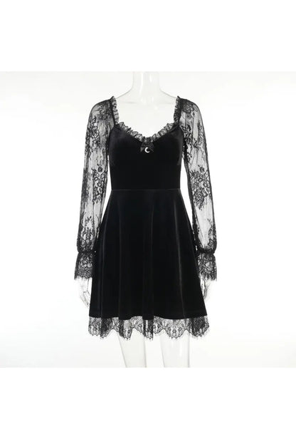 Black Long Sleeve Lace Gothic Dress