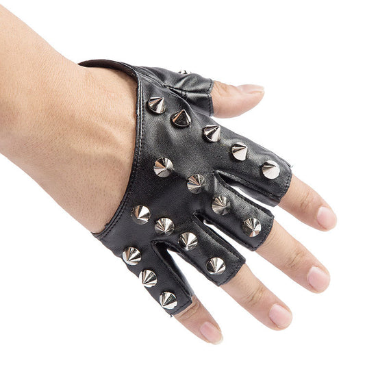Womens Black Punk Studded Half Gloves