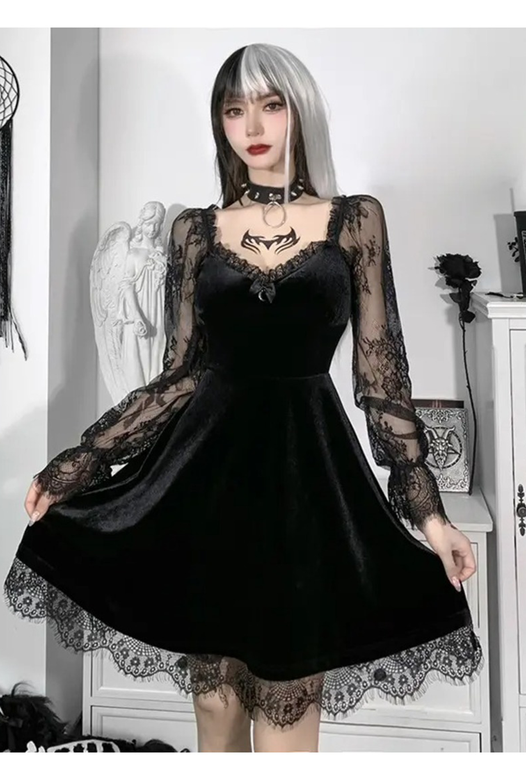 Black Long Sleeve Lace Gothic Dress Perth