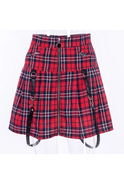 Red Tartan Suspender Skater Skirt