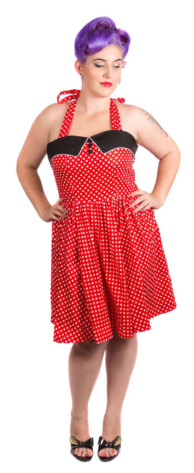 1950's Halter Red Polka Dot Dress