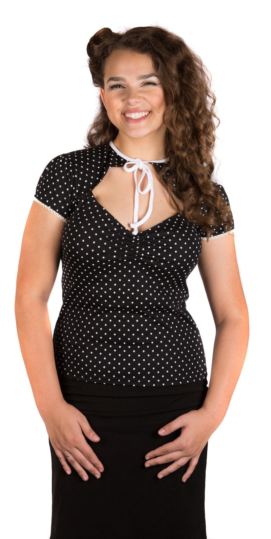 White and Black  Polka Dot Pinup Tie Top