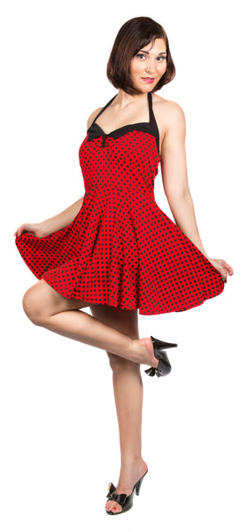 red dress with black dots Black 1950s Polka Dot Swing Vintage Dress