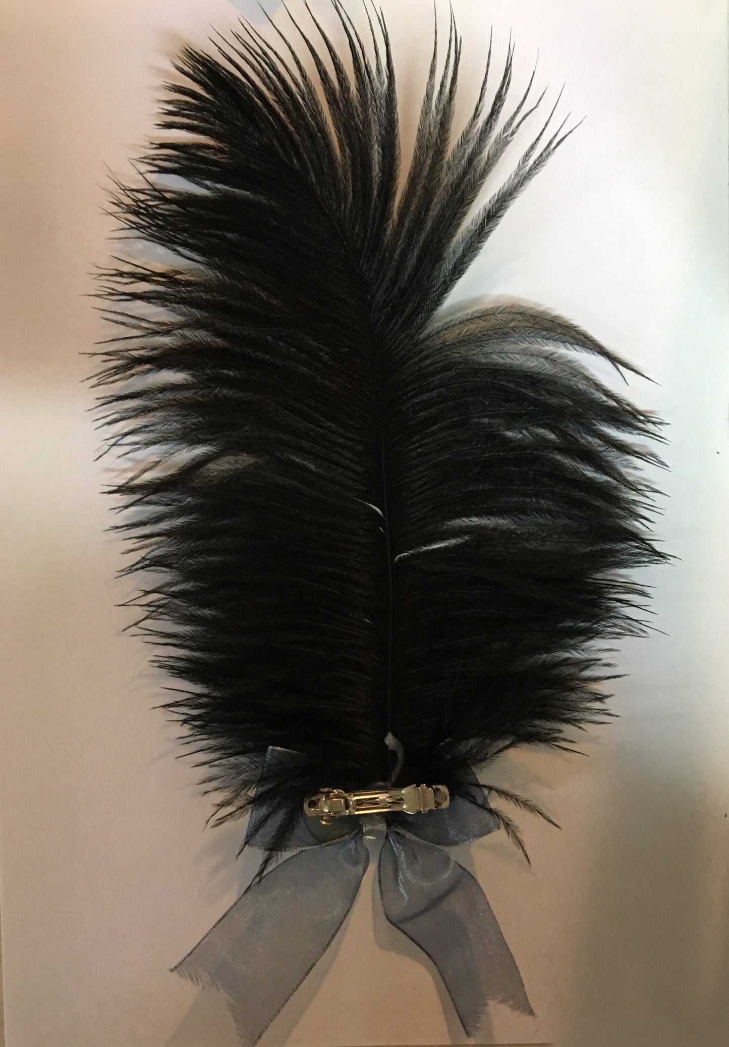 Grey and Black Feathered Hair Clip