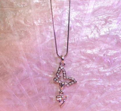Silver Butterfly Diamante Necklace