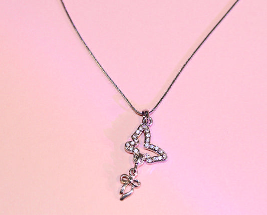 Silver Butterfly Diamante Necklace