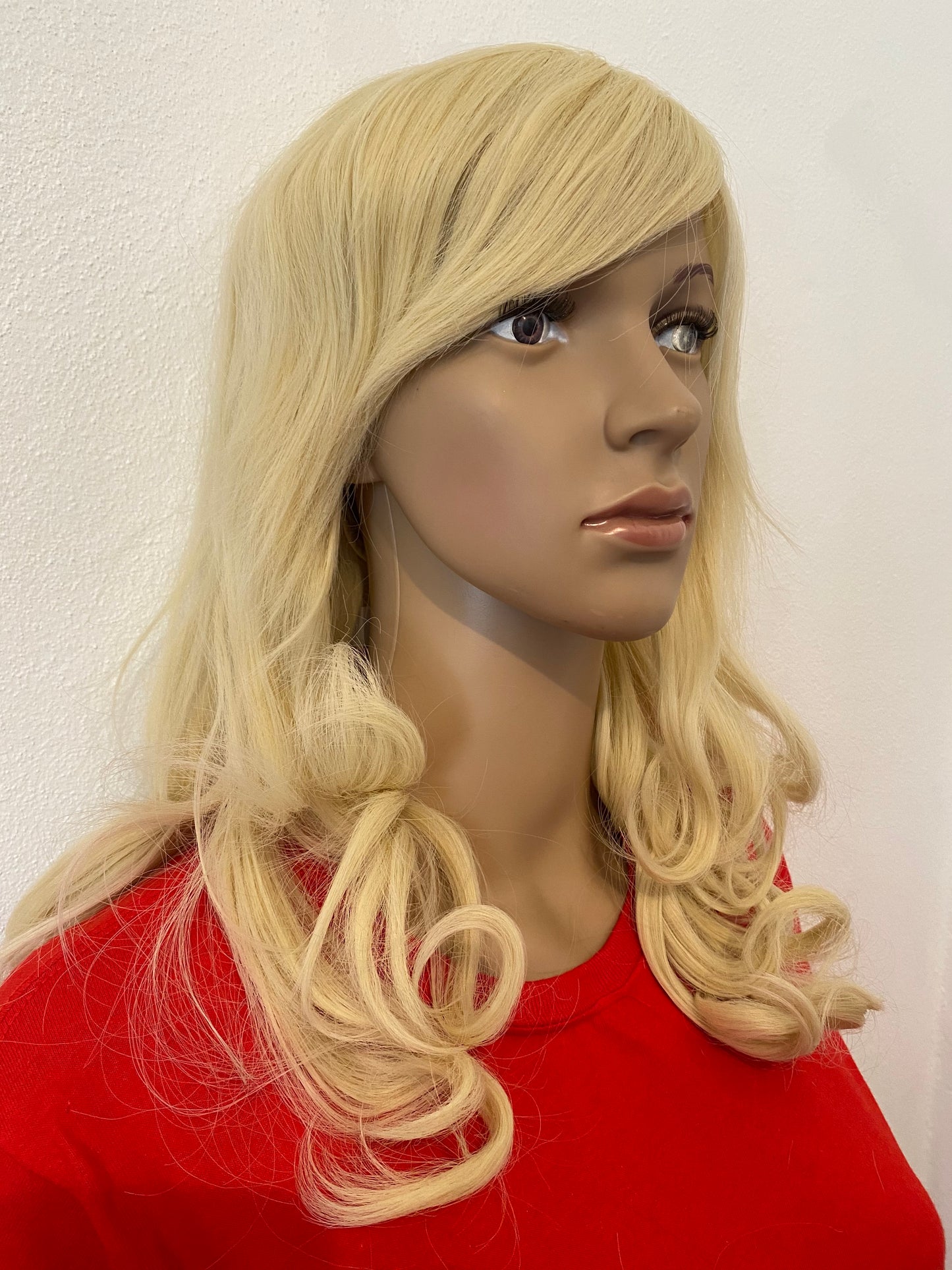 Deluxe Shoulder Length Light Blonde Curly Wig