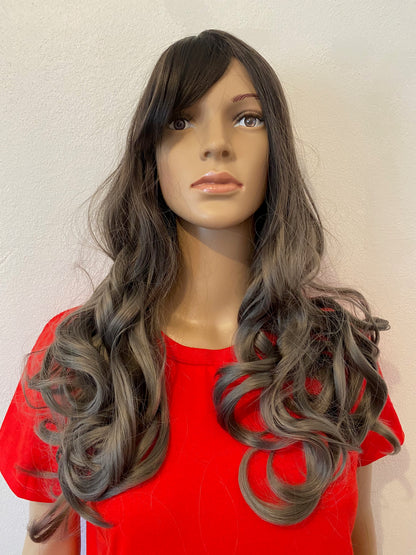 Long Curly Dark to Grey Ombre Wig